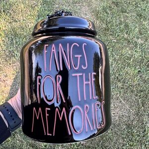 Rae Dunn FANGS FOR THE MEMORIES Ceramic Large Canister Halloween Buffalo Check